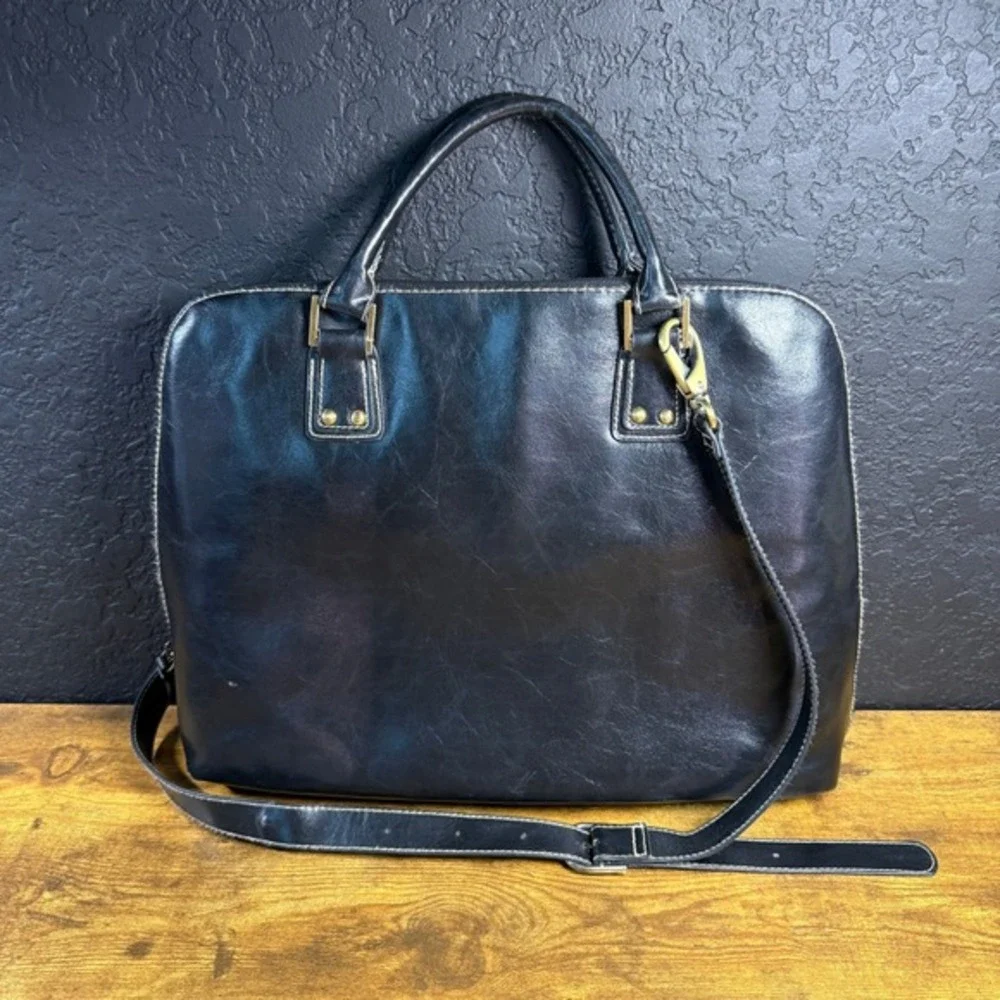 Worthington Black Faux Leather Laptop Briefcase Satchel Bag‎ Large Professional